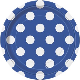 Unique Party 37504 - 18cm Royal Blue Polka Dot Party Plates, Pack of 8