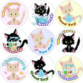 144 Cute Cats Praise Words 30mm School Reward Stickers for Teachers or Parents