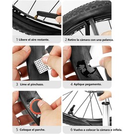 Kit Reparación Neumáticos Bicicleta 32 Piezas,Kit Parches para Pinchazos Cámara Bicicleta con 20 Parches Vulcanizantes,Escofina Metálica y Palanca para Neumáticos