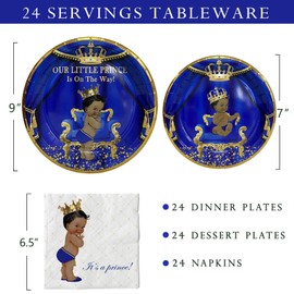 Royal Prince Baby Shower Party Plates Napkins, Our Little Prince is on The Way Decorations for 24 Guests, Prince Baby Shower Party Supplies, Royal Blue Prince Disposable Tableware