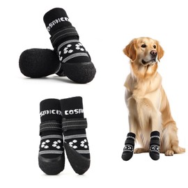AQH Dog Socks - 2 Pairs Dog Paw Protectors with Reflective Adjustment Straps, Soft Cotton & Non-Slip Latex Sole, for Indoor and Outdoor Use (L (Inside Width: 2.17 - 5.5 cm)