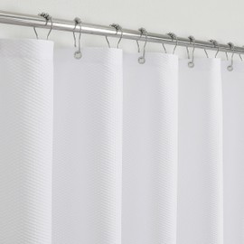 VivaNest White Waterproof Textured Cloth Fabric Shower Curtain with 2 Magnets, Soft Hotel Quality Bubble Shower Curtain Liner, Light-Weight & Machine Washable, 72x72 inches