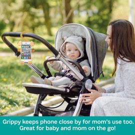 Grippy Smartphone Phone Holder by Buggygear - The Perfect Mount for Your Cellphone - This Accessory Straps to Your Stroller, Grocery Cart - Strap it or Hang it from the Tail - Entertain Your Baby too