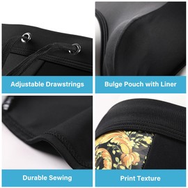 Arjen Kroos Men's Swimsuit Printed Swim Briefs Pattern Bikini Swimwear with Drawstrings and Lined Pouch,Black,Large