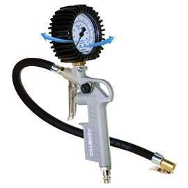 Aerotec 200548 Druckluftpistole / Reifenfüller Set | Reifenfüllerpistole mit 3 Adaptern, Wika Manometer und 30cm Gummischlauch | Geeicht, Druck bis 10 Bar, Standard SK Nippel, Material: Aluminium