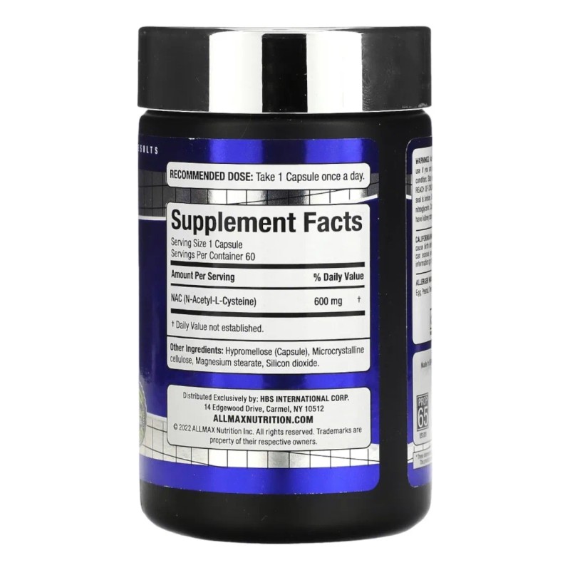 Allmax Nac (n-acetil-l-cisteina) 600 Mg 60 Capsulas Sabor Sin sabor