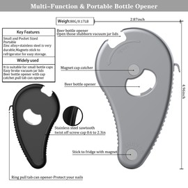 Uinxan Multifunctional Bottle/Jar and Can Opener,Twist-Off Plastic Water Bottle,Pull Tab Soup,Magnet Beer Opener,for Weak Hands,Seniors,Elderly,Rheumatoid Arthritis, Lid Seal Remover(Silver)