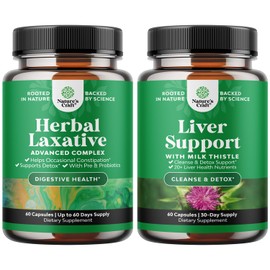 Natures Craft Bundle of Herbal Laxative Capsules with Probiotics and Milk Thistle Liver Support Supplement - Natural Colon Detox Digestive Support System - Herbal Liver Supplement with Silymarin Milk