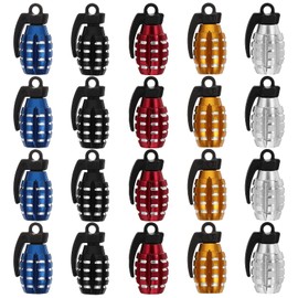 Nifocc Pack of 20 Tyre Air Valve Cover Grenade Shape Valve Cover Metal Tyre Valve Caps for Car Bicycle Motorcycle Truck Scooter - Red Black White Blue Yellow