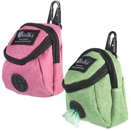 Snaxuda 2 Pcs Dog Treat Pouch Pet Dog Poop Holder Dispenser Outdoor Carrier Waste Bag Zipper Pouch with Metal Button for Most Leash (Green, Red)