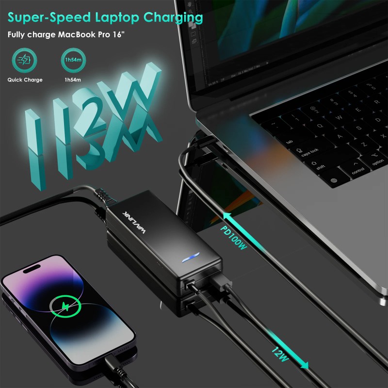 WAVLINK 112W Universal Charger USB C Laptop 100W AC Adapter