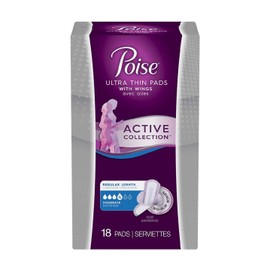 Poise Ultra Thin Pads with Wings Active Collection (Moderate - 18 Pads)