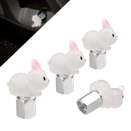 I3DIDEA Glow in The Dark Tire Valve Caps-4 Pieces Cute Animal Auto Exterior Accessories for Men/Women, Fun Tire Accessories Universal Fit for Most Car Motorcycles Trucks Bicycles. (Rabbit)