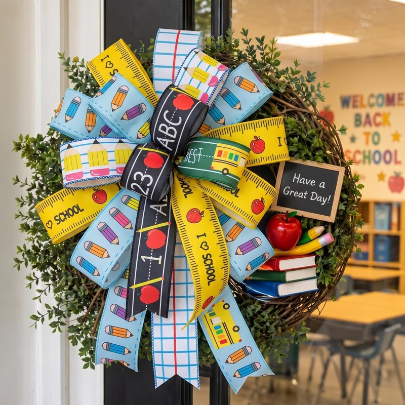 6 Rolls Back to School Wired Edge Ribbons, 24Yards x
