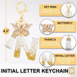 Alluring Girl's Key Ring, Letter Key Ring, Women's Key Ring, Green with Tassel and Butterfly for Wallet, Handbag, Pendant, N, S