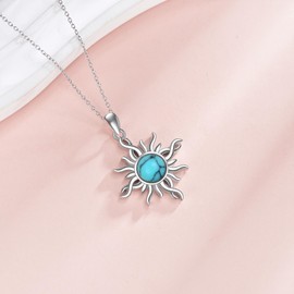 YAFEINI Sun Turquoise Necklace 925 Sterling Silver Sunburst Turquoise Pendant Necklaces Western Jewellery Gifts for women Sun Lovers