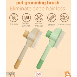 WGICPBZ Zen Brush for Cats & Dogs, Avatore Zenbrush Pet Comb, Self-Cleaning Grooming Brush, Stainless Steel Teeth for Shedding Hair Removal 2-pack (Green+Yellow)
