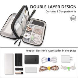 Teskyer Cable Organizer Bag, Portable Travel Cord Organizer case, All in One Waterproof Electronics Accessories Storage Bag for Cables, Chargers, Earphones, Hard Drives, 8.5 x 5 inch (Black)