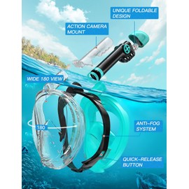 Full Face Snorkel Mask Adults,Dry-Top Snorkeling Gear with Camera Mount,Foldable 180-Degree Panoramic Scuba Mask for Snorkeling Diving Swimming Travel,Snorkel Mask Anti-Fog & Anti-Leak