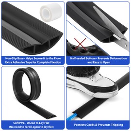 ZhiYo Floor Cord Cover 4ft, Cord Hider Floor Hide Extension Cords, Floor Cable Management Prevent Cable Trips, Floor Cable Cover Wire Covers for Cords, Cable Protector Cord Cavity W0.6in x H0.32in Black