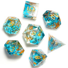 KAOTPO 7-Piece DND Dice Set, Double Colour Dice Set with Dice Bag, Dungeons and Dragons Dice for DND RPG MTG Role Playing Games (Blue)