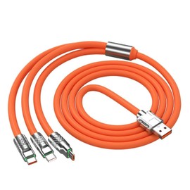 ZhangyiHot Orange 3 in 1 Multi USB Cable 100W Multi Charger Cable Fast Charging Cable to Various Mobile Phones with Type-C/Android/Charging Ports 2m/78.7inch Multiple Charging Cord(ZS510)