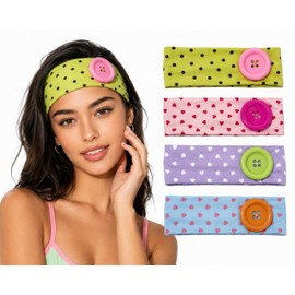 4 Pcs Polka Dot Wide Headbands with Button for Women