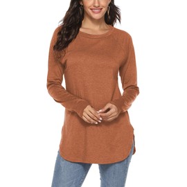 Newchoice Fall Clothes for Women Tunic Length Long Tshirts to Wear with Leggings (M,Burnt Orange)