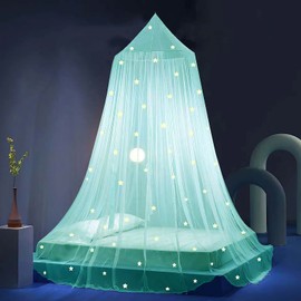 Eimilaly Stars Bed Canopy Glow in The Dark, Bed Canopy for Girls Mosquito Net, Princess Canopy for Girls Bed Room Decor, Green