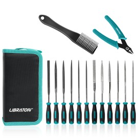Libraton Needle File Set, Diamond Needle File Set, 14PCS Small File Set, 6 Diamond Files & 6 Carbon Steel Files with Wire Cutter, Steel Brush, Carry Bag, Jeweler File Tools for Soft Metal,Wood,Model