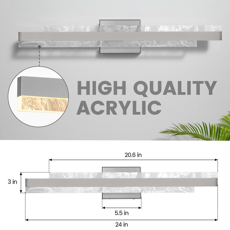 HAHZT Modern Bathroom Vanity Light: Brushed Nickel 27 inch 28W