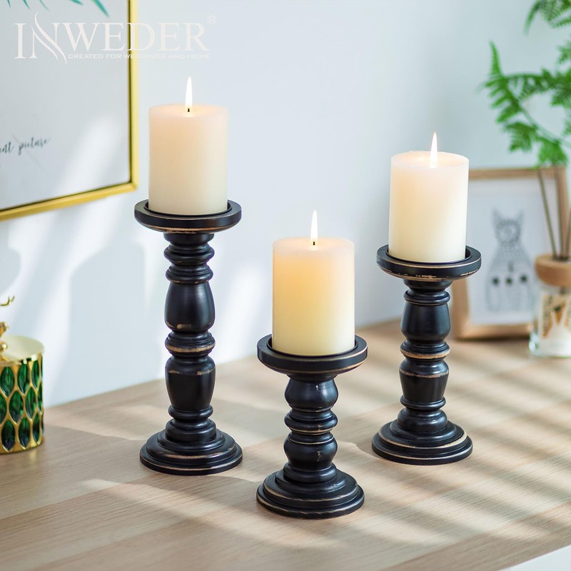 Inweder Wood Candle Holders for Pillar Candles, Solid Farmhouse Candle