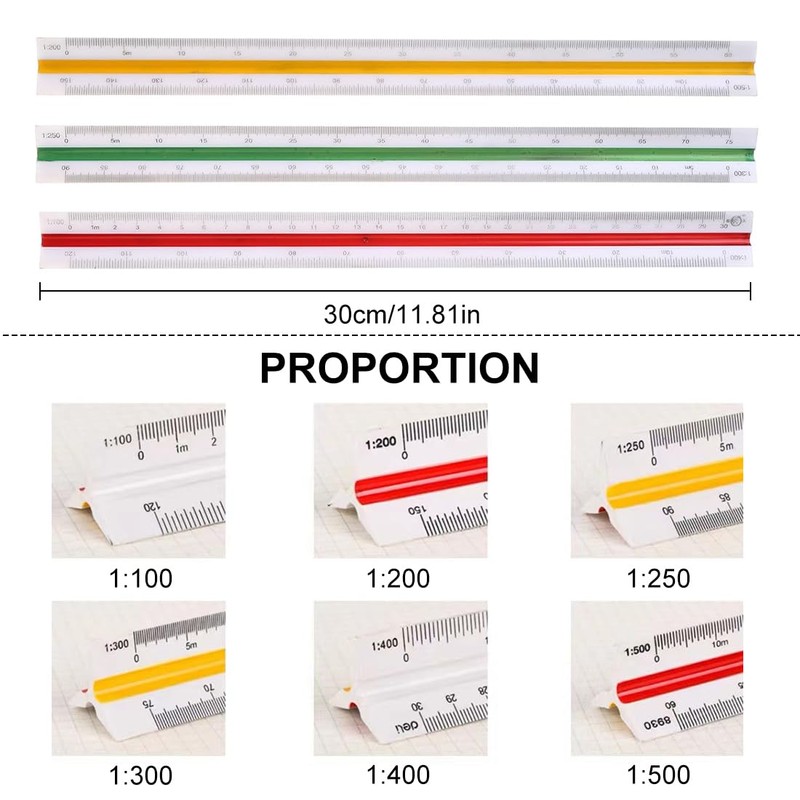 1 PCS Architectural Triangular Scale Ruler Metric Standard 300mm for