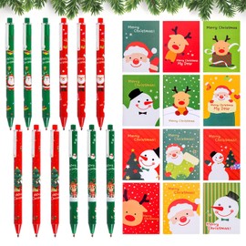 Pack of 24 Christmas Stationery Set, Christmas Ballpoint Pens, Mini Notepads Christmas (Random Pattern), Gel Pens, Ballpoint Pens, Stationery Supply, Gift Christmas Ballpoint Pens