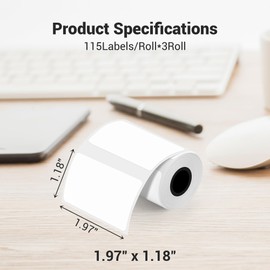FLYFAR Direct Thermal Labels, 2'' X 1.18'' (50 x 30 mm) Thermal Sticker Label Paper, Thermal Printer Labels for UPC, Barcodes, Postage, Address, 115 Labels/Roll, 3 Rolls