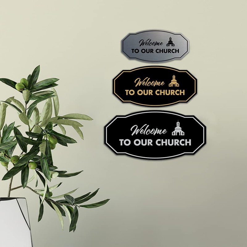 Victorian Welcome to Our Church Sign (Brushed Gold) - Large