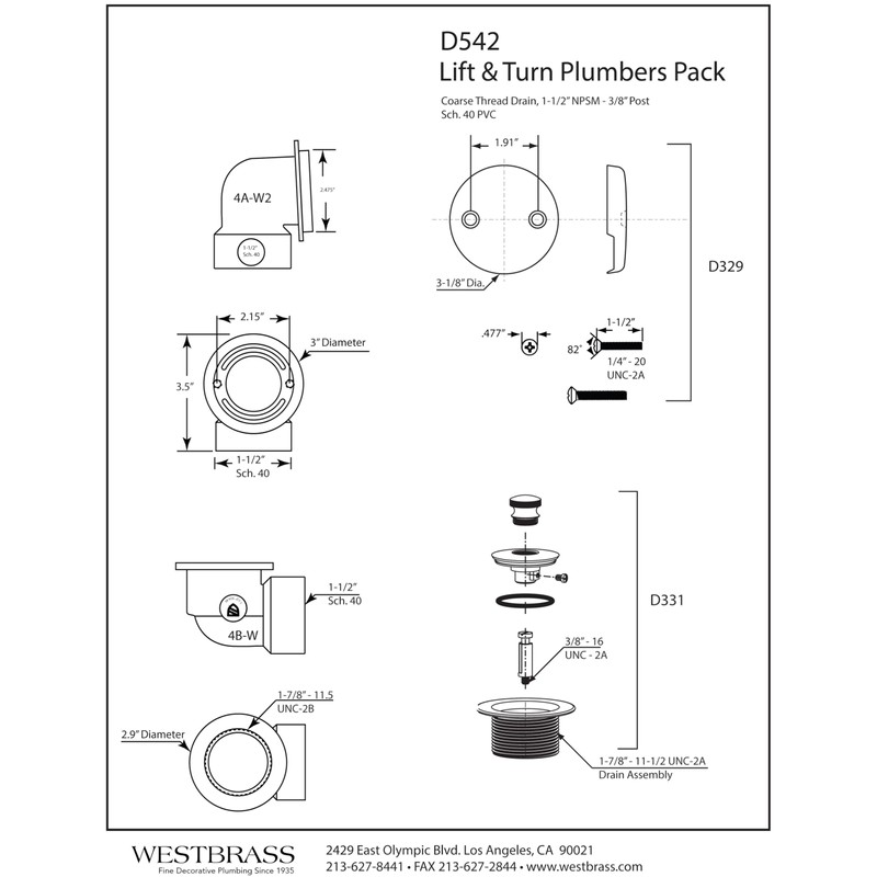 Westbrass Twist & Close Sch. 40 PVC Plumber's Pack with