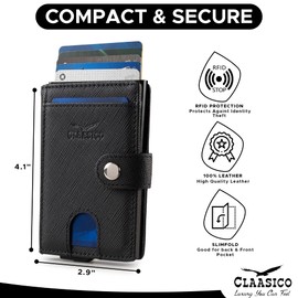 Claasico Men Slim Bifold Pop Up Wallet & Credit Card Case | Compact Card Holder w/Pop Out Button & ID Window