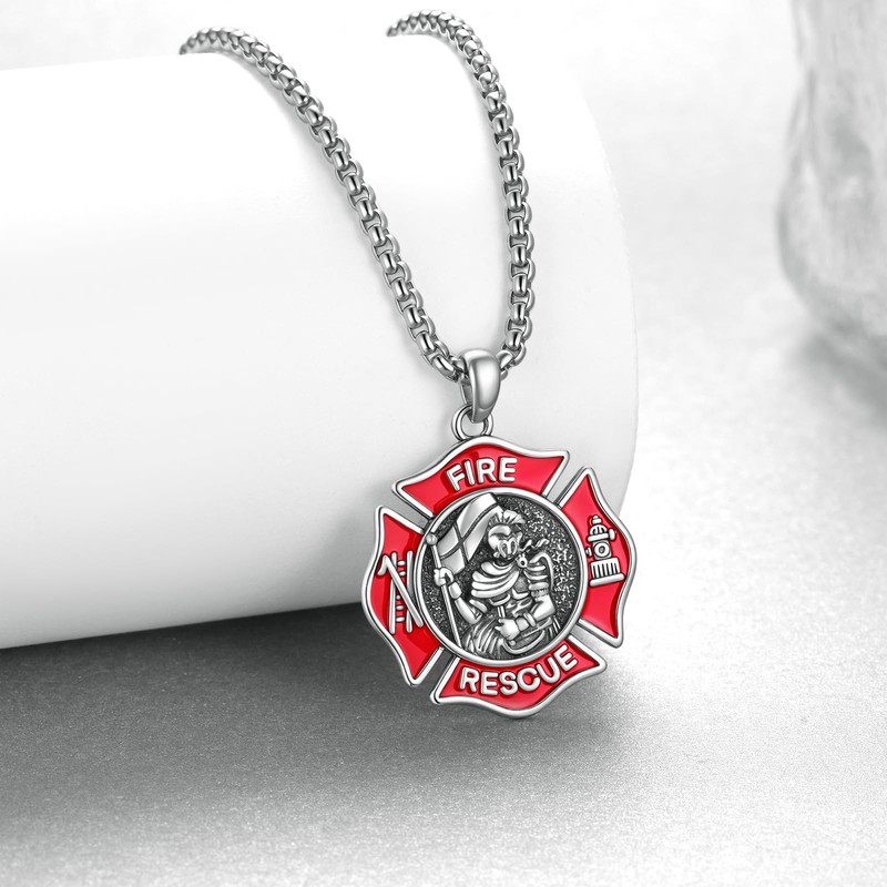 Yorionke Firefighter Gifts Sterling Silver St Florian Firefighter Necklace Religion