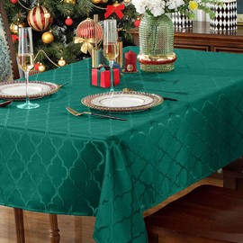 SASTYBALE Christmas Tablecloth Square 52 x 52 Inch Jacquard Elegance Pattern Table Cloth, Spill-Proof Washable Damask Fabric Table Cover for Kitchen Dinning, Holiday,Parties, Xmas, Green