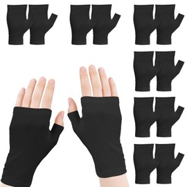 6 Pairs Fingerless Eczema Gloves Moisturizing Gloves for Adults Fingerless Cotton Gloves Washable and Reusable Eczema Sleeves Cotton Gloves Overnight Dry Hands for Adults Eczema (Black)