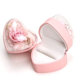 Hsiwto Preserved Flower Rose Ring Box, Heart Shape Velvet Jewelry Box for Valentine's Day Mother's Day Wedding Anniversary Birthday Gift, Pink GB023-HRPK