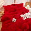 HAIHUA Red Fluffy Twin Comforter Cover Set，Faux Fur Red Girls