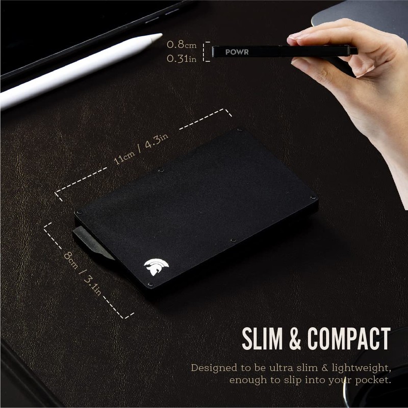 POWR Card Holder Wallet, Mens Minimalist Slim Metal RFID Blocking