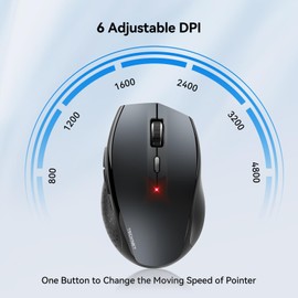 TECKNET Silent Maus Kabellose, 4800DPI 2.4GHz Leise Funkmaus mit Nano Empfänger, Side Control, Ohne Klickgeräusche, 6 Verstellbare DPI Level, Sechs Knöpfe Wireless Maus für Büro Zuhause, Schwarz