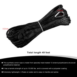 BWBWND 3/16 in x 50 ft Synthetic Winch Rope, 6000 LBS Breaking Strength Winch Line with Protective Sleeve, Heavy Duty Recovery Tow Rope for ATV UTV SUV Truck 4WD Off Road Vehicle