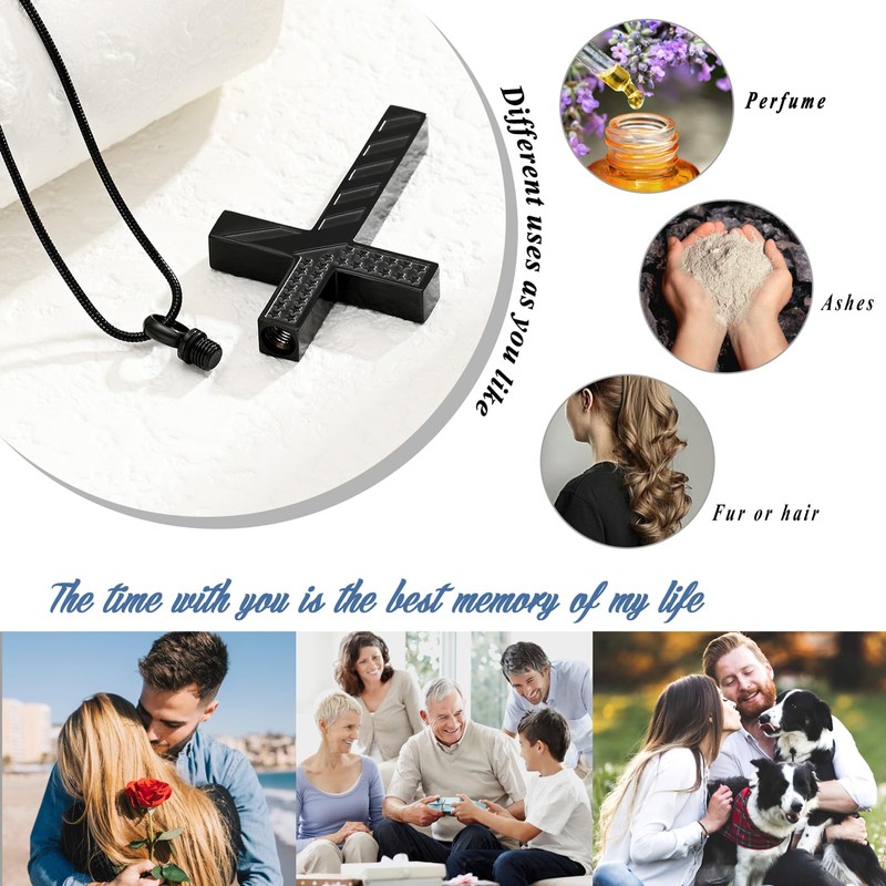 American Flag Cross Urn Necklace for Ashes for Men Women