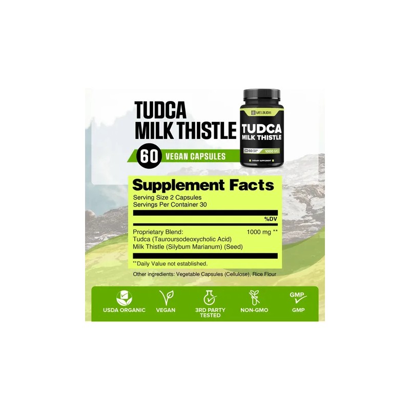 Welbuda Tudca 1000 Mg Con Cardo Mariano 60 Cápsulas Veganas