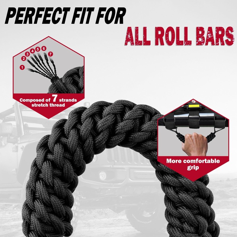 moveland Roll Bar Grab Handles with Light for Jeep Wrangler