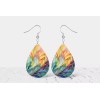 Twisted R Design Rainbow Palm Leaves Print Wood Dangle Teardrop
